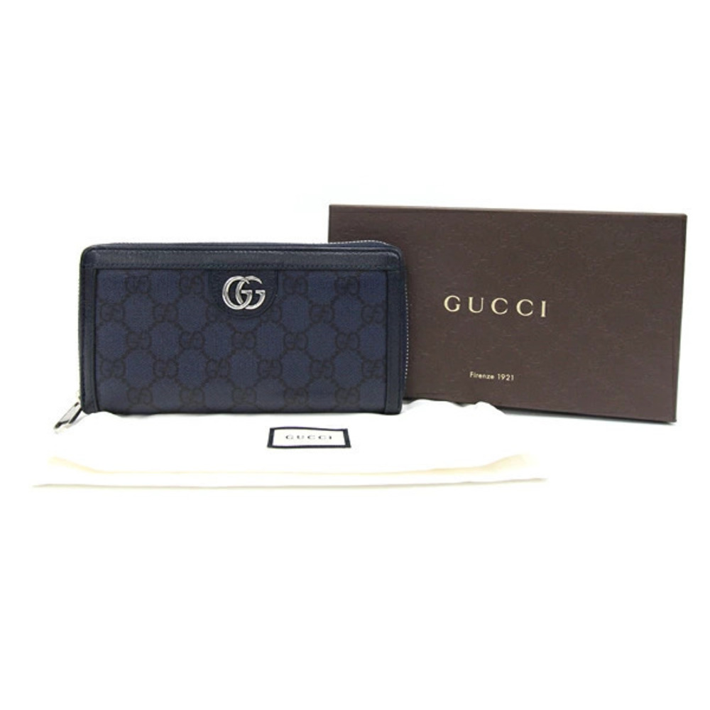 Gucci Ophidia GG Supreme Zip Around Wallet Navy Blue Leather Long - Picture 9 of 9
